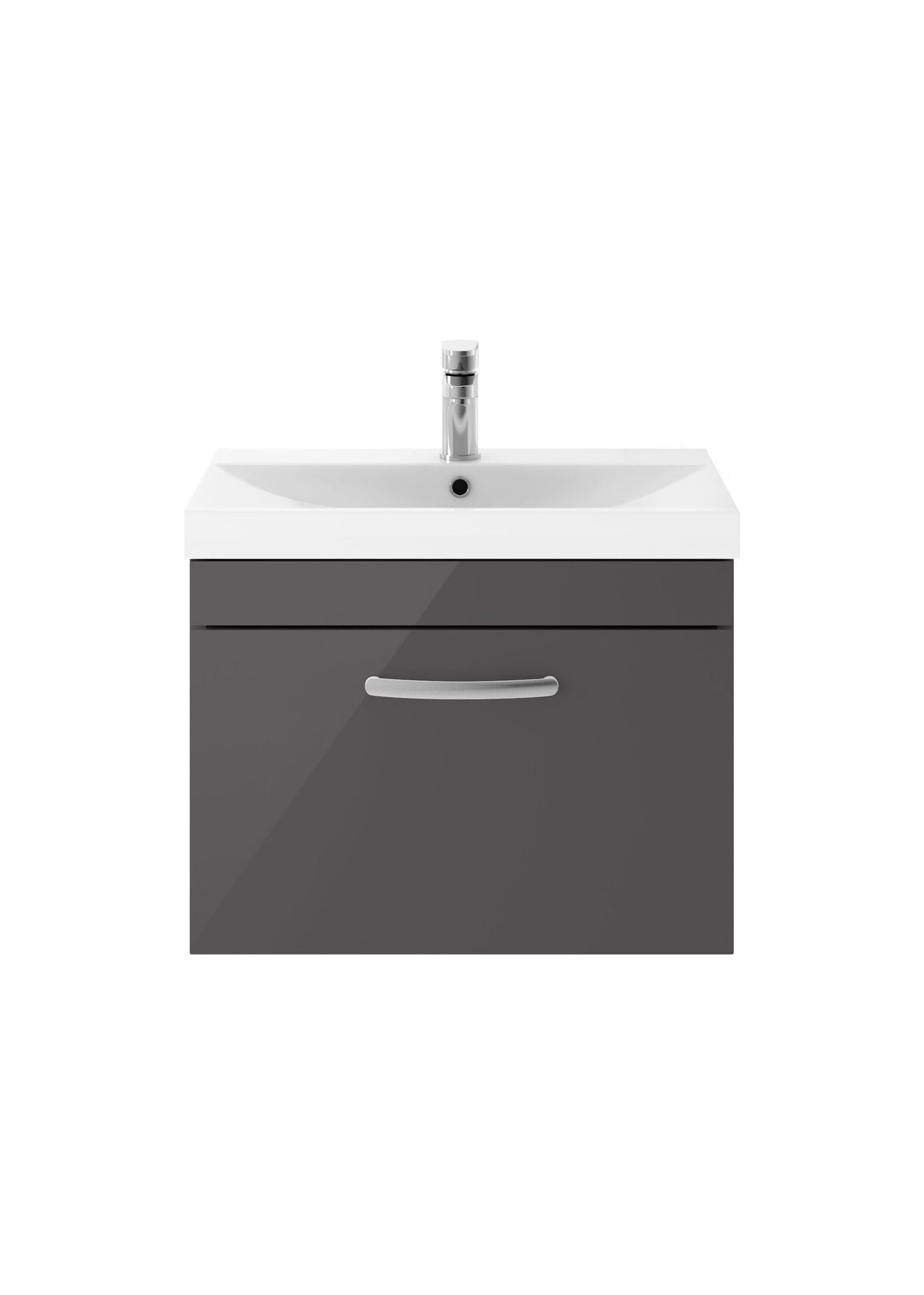 Modern Splash 600mm Gloss Grey 1 Drawer Wall Hung Cabinet With Thin Edge Basin