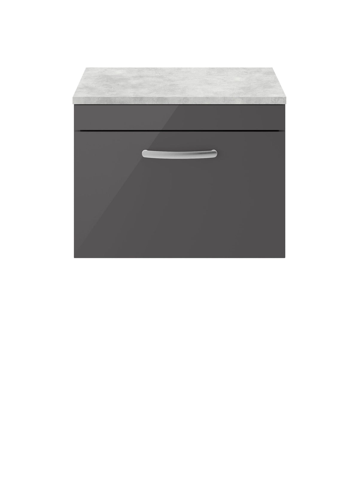 Modern Splash 600mm Gloss Grey 1 Drawer Wall Hung Vanity Unit With Bellato Grey Worktop