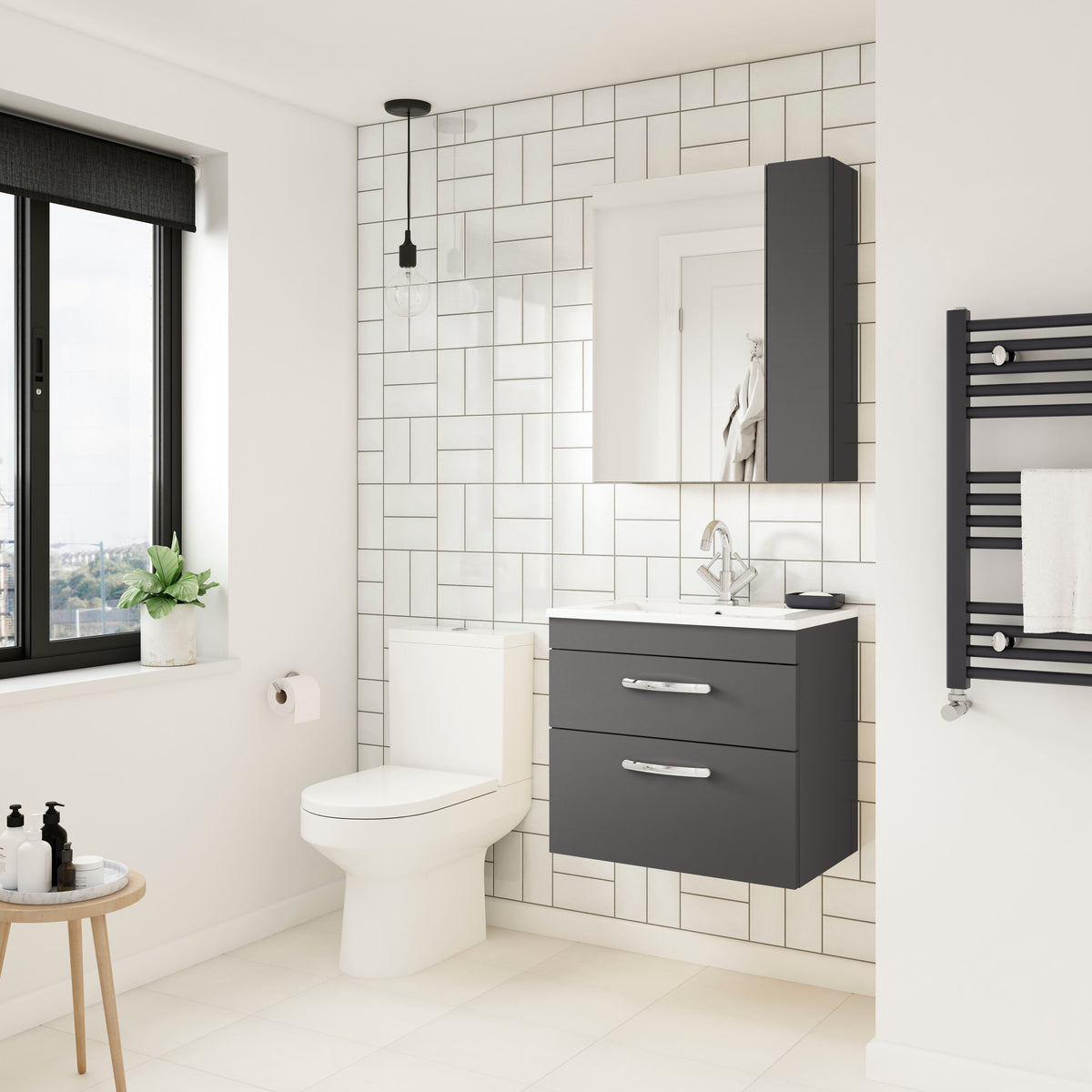 Modern Splash 600mm Gloss Grey 2 Drawer Wall Hung Cabinet With Mid-Edge Basin