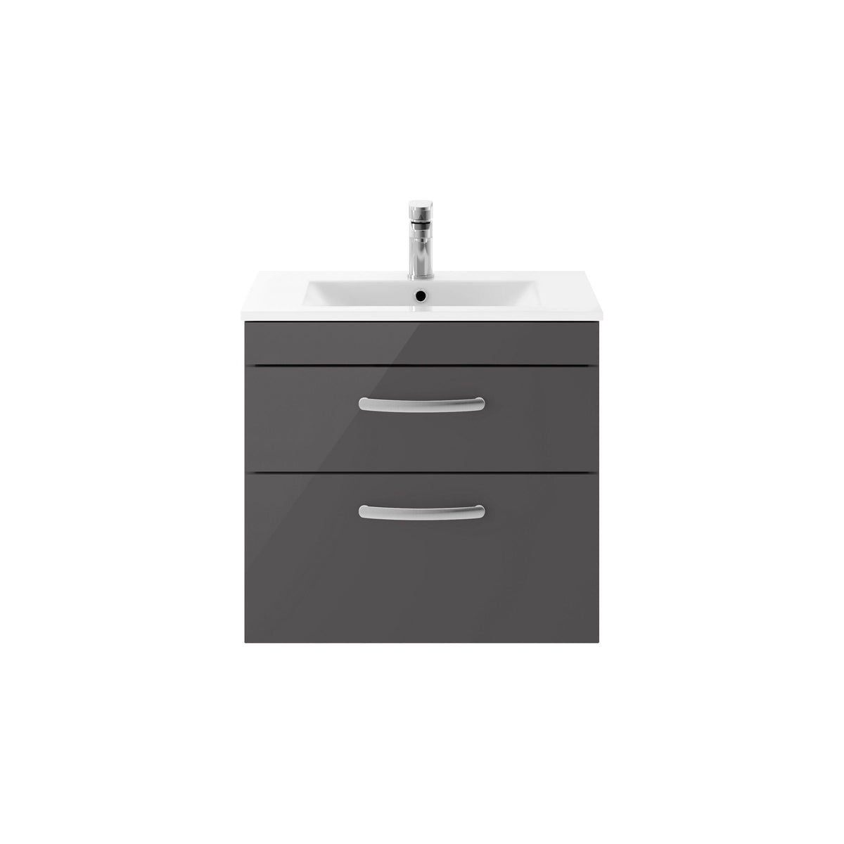 Modern Splash 600mm Gloss Grey 2 Drawer Wall Hung Cabinet With Minimalist Basin