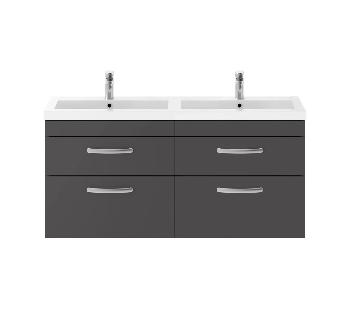 Modern Splash 1200mm Gloss Grey 4 Door Wall Hung Cabinet With 2 Tap Hole Polymarble basin