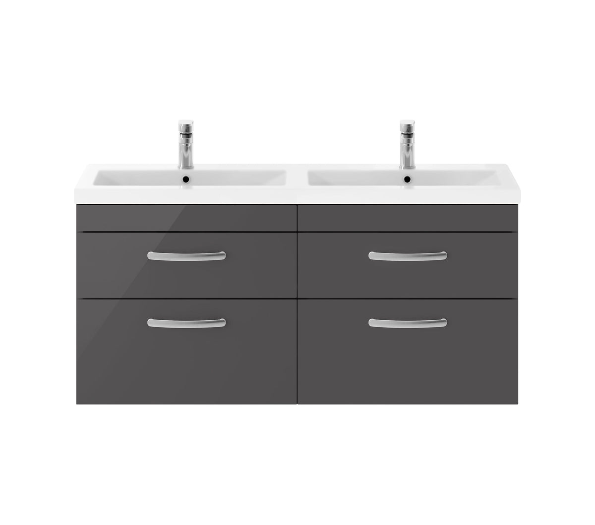 Modern Splash 1200mm Gloss Grey 4 Drawer Wall Hung Cabinet With 2 Tap Hole Ceramic Basin