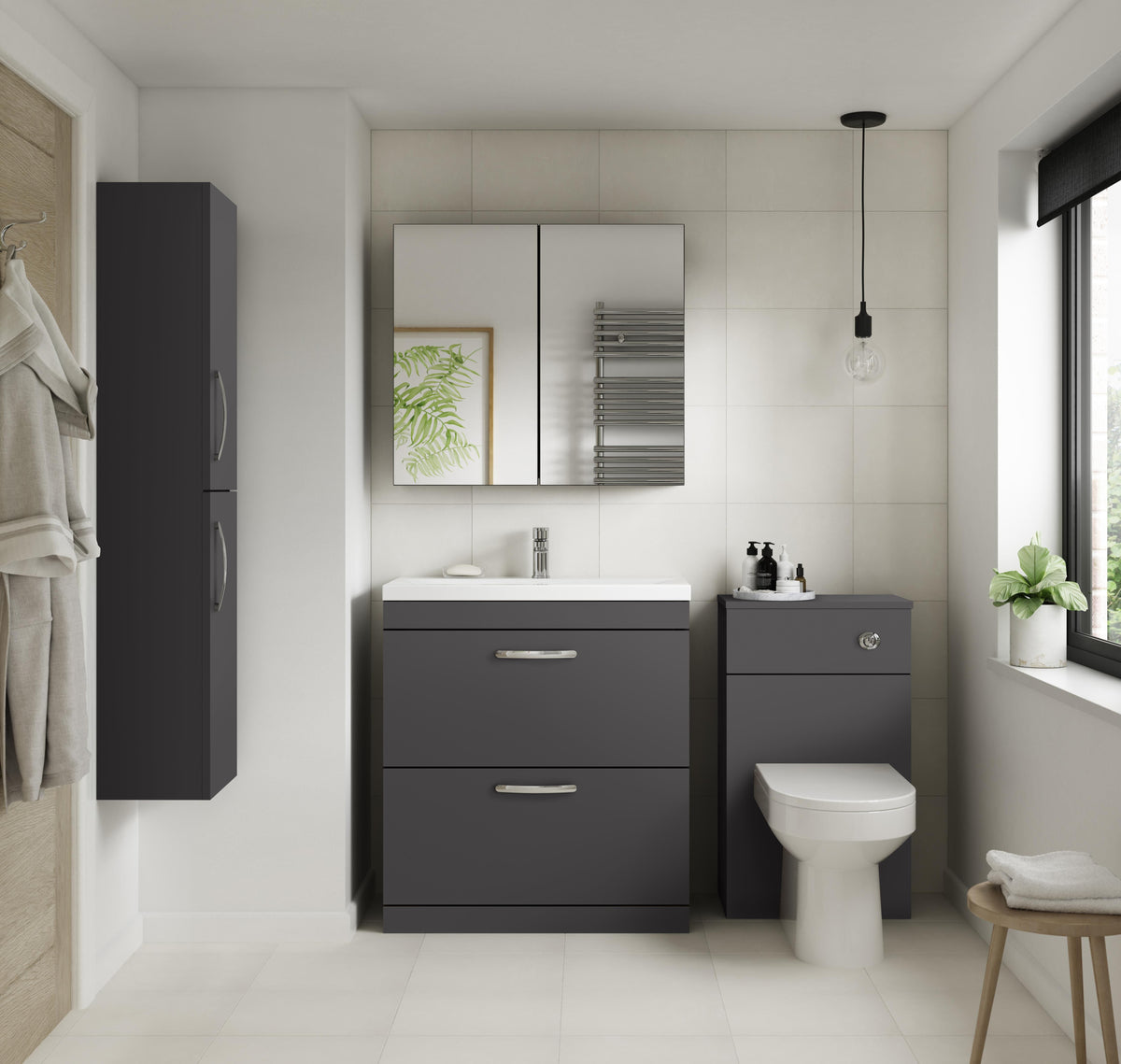 Modern Splash 800mm Gloss Grey 2 Drawer Floor Standing Cabinet With Mid-Edge Basin