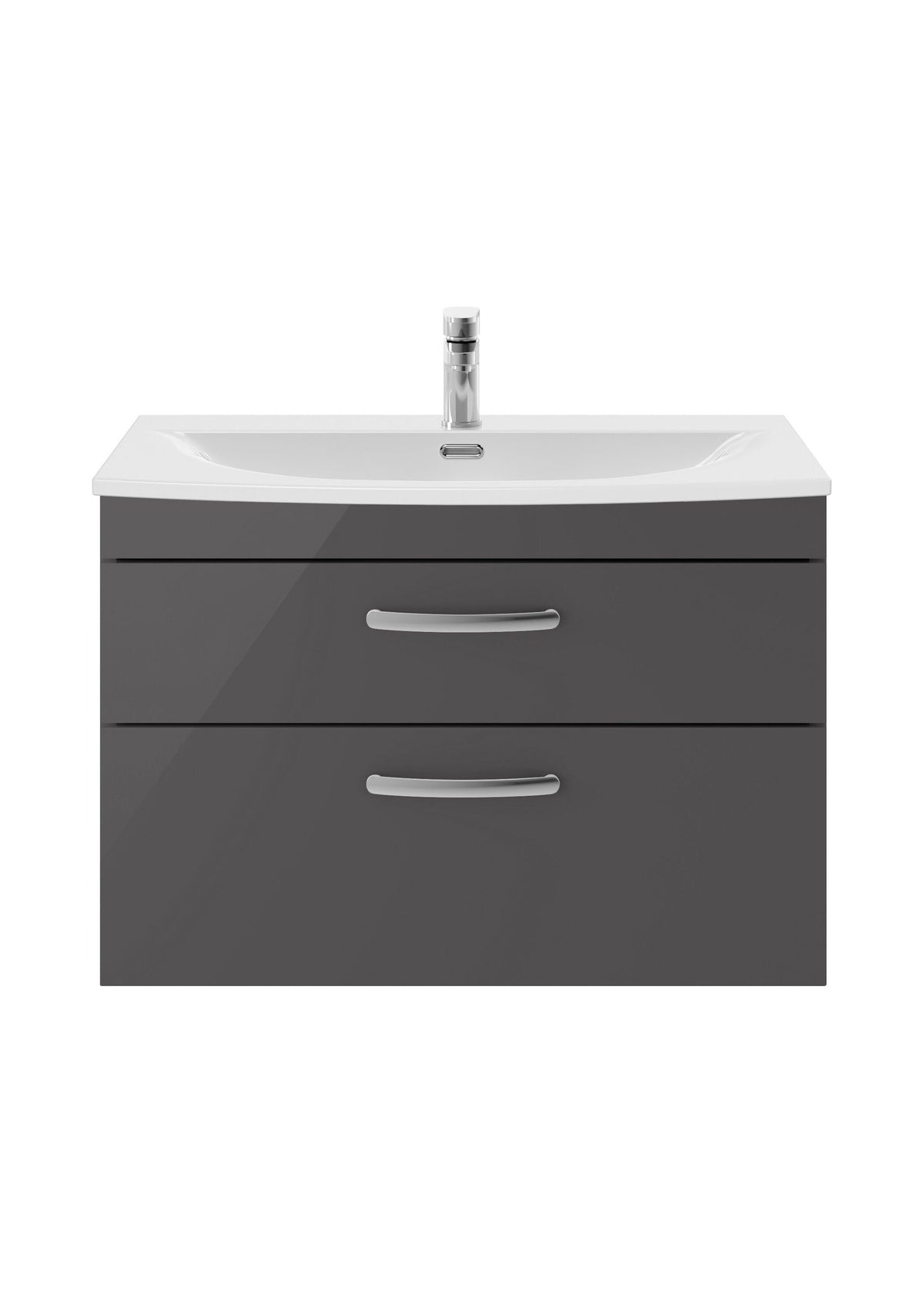 Modern Splash 800mm Gloss Grey 2 Drawer Wall Hung Cabinet With Curved Basin
