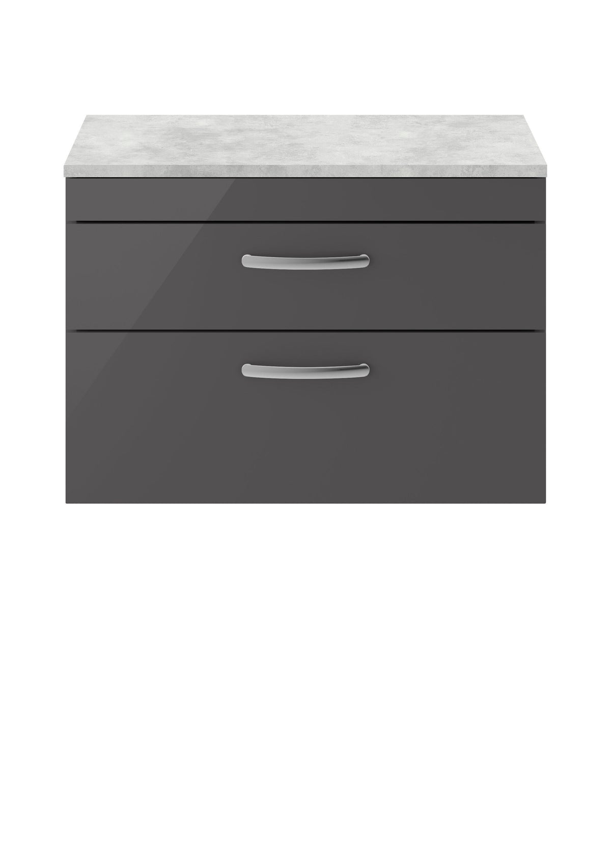 Modern Splash 805mm Gloss Grey 2 Drawer Wall Hung Vanity Unit With Bellato Grey Worktop