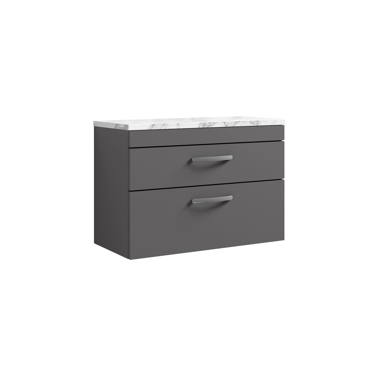 Modern Splash 800mm Gloss White 2 Drawer Wall Hung Vanity Unit With Carrara Laminate Worktop