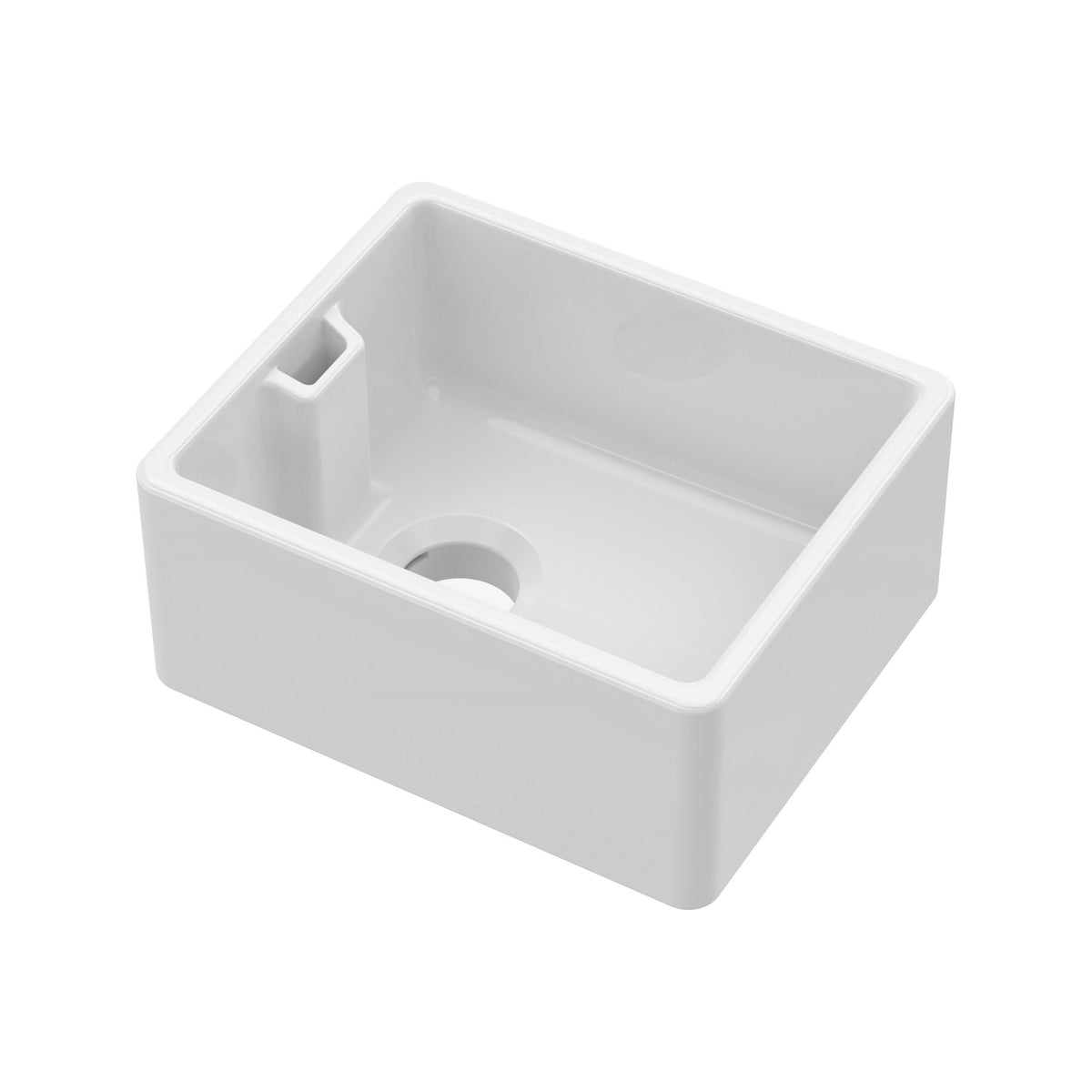 Modern Splash 460mm x 380mm x 205mm Fireclay White Single Bowl Belfast Sink With Offset Waste And Weir Overflow