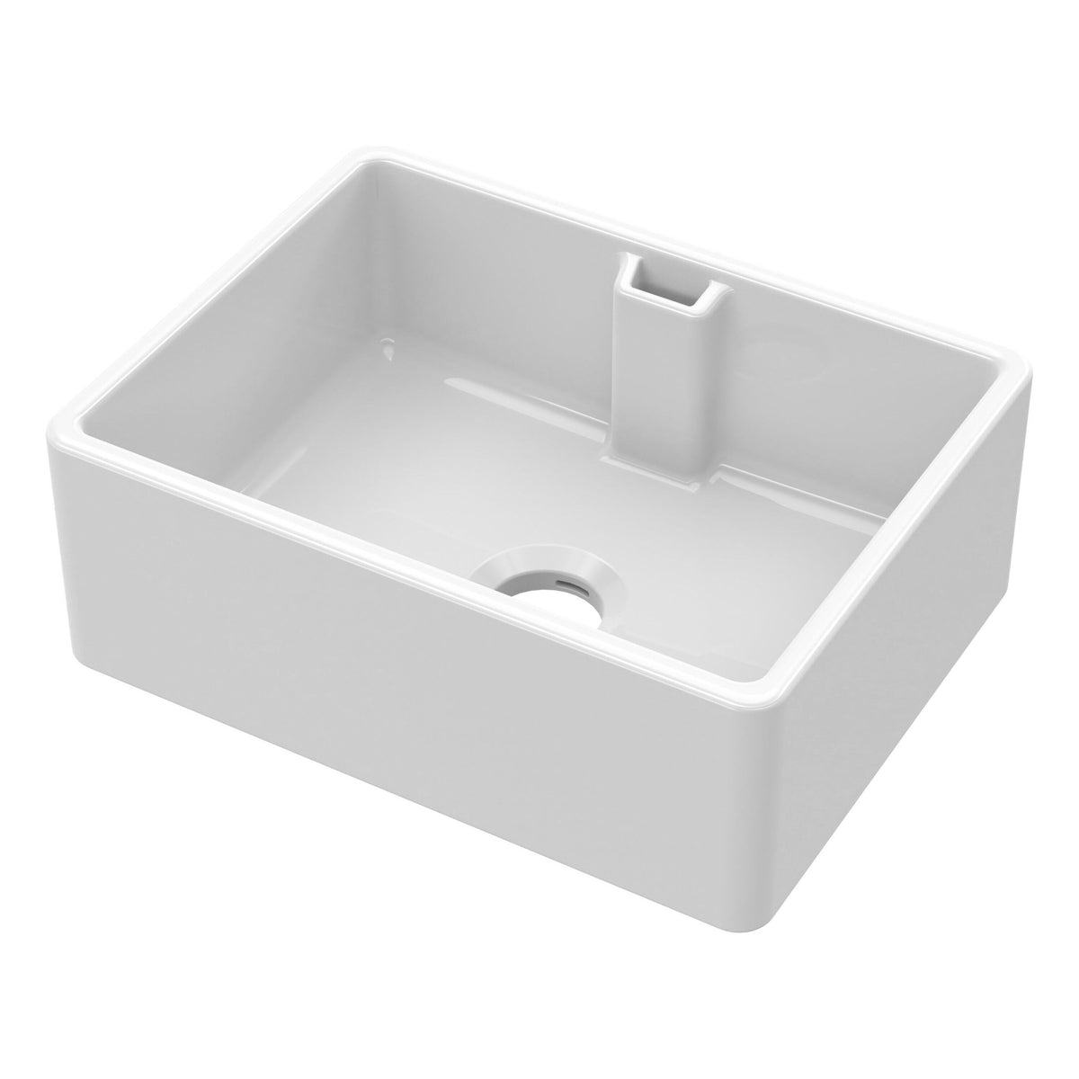 Modern Splash 595mm x 450mm x 220mm Fireclay White Single Bowl Belfast Sink With Central Waste And Weir Overflow