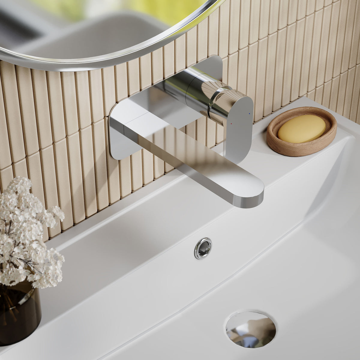 Modern Splash Binsey Chrome 2 Tap Hole Wall Mounted Basin Mixer With Plate