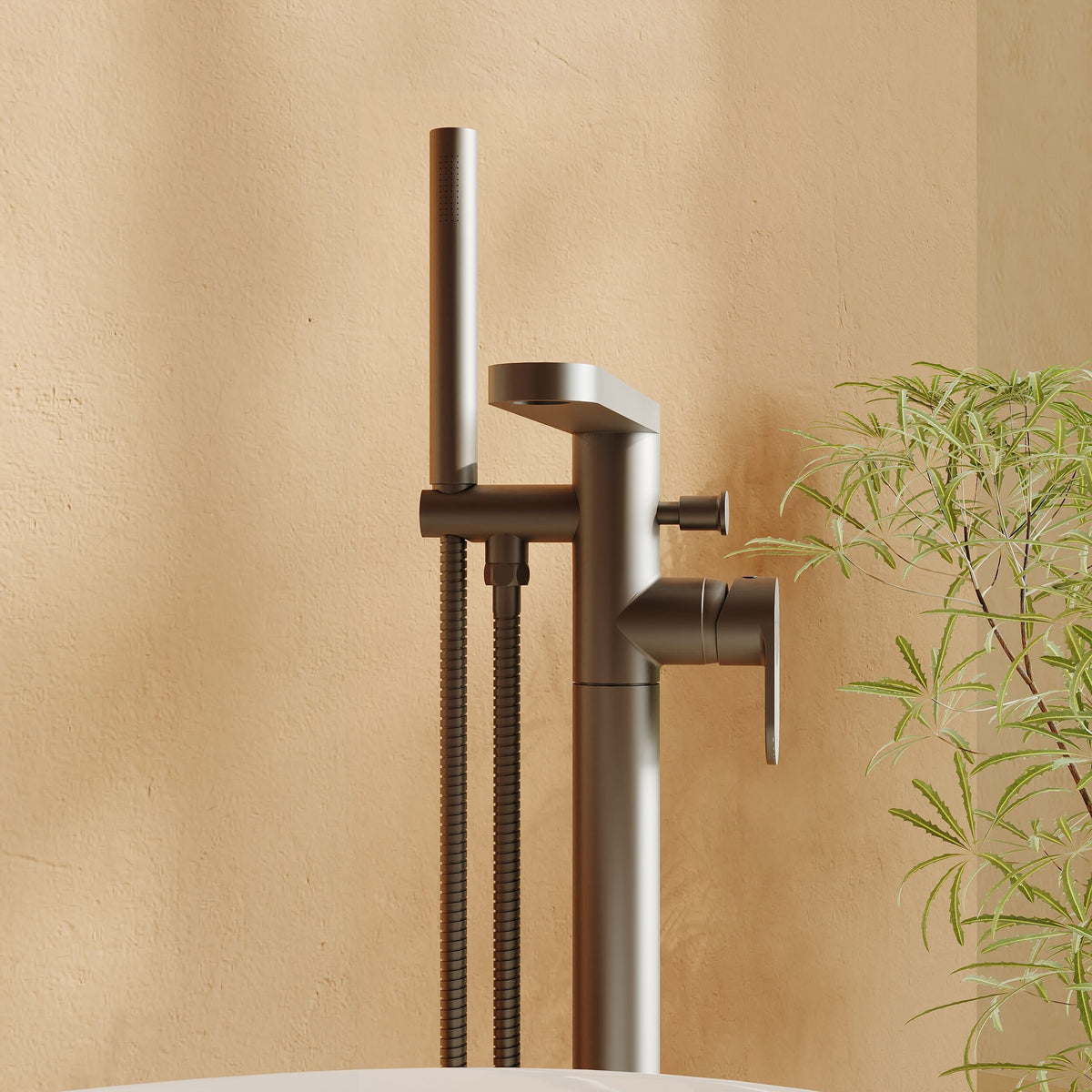 Modern Splash Cyprus Brushed Pewter Freestanding Bath Shower Mixer