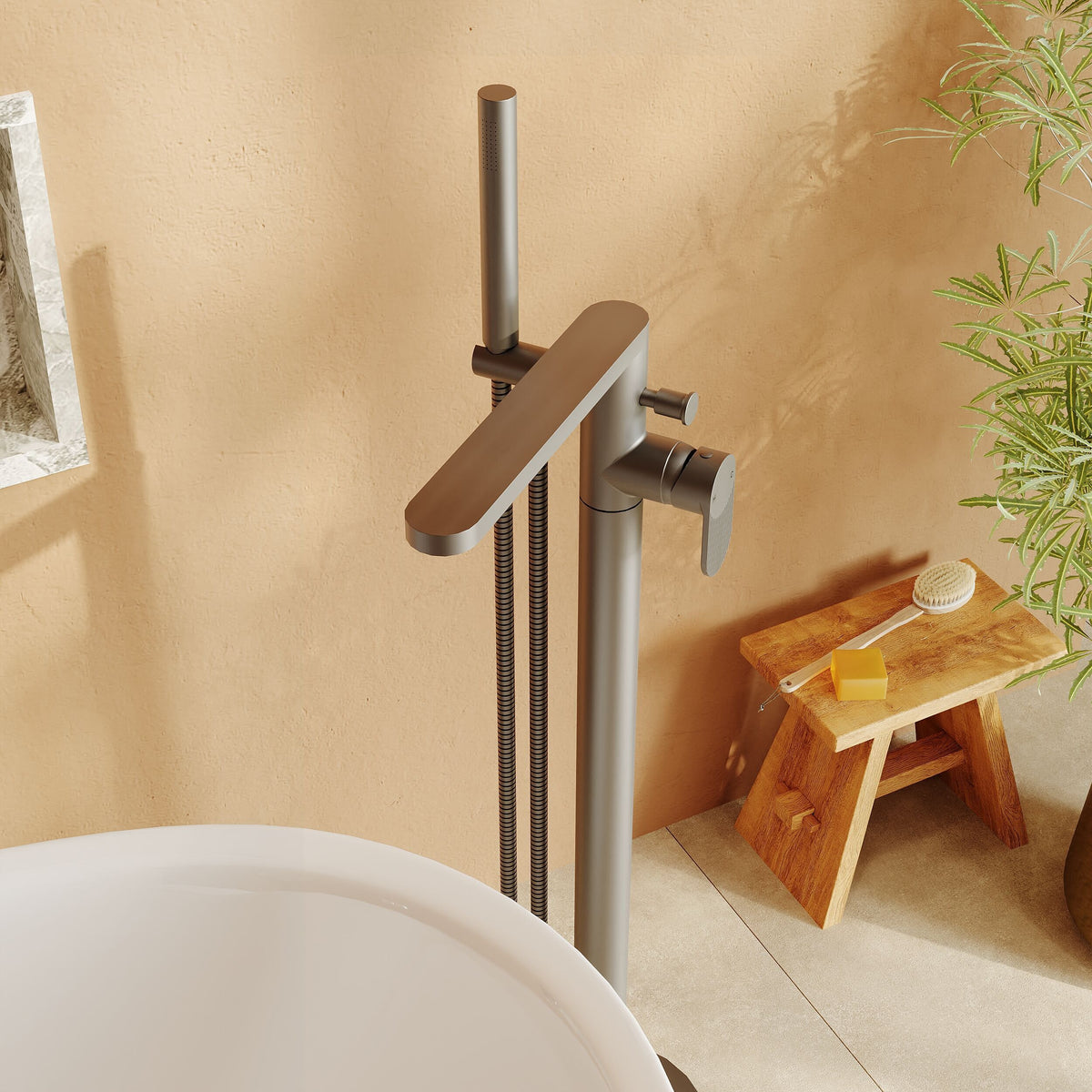 Modern Splash Cyprus Brushed Pewter Freestanding Bath Shower Mixer