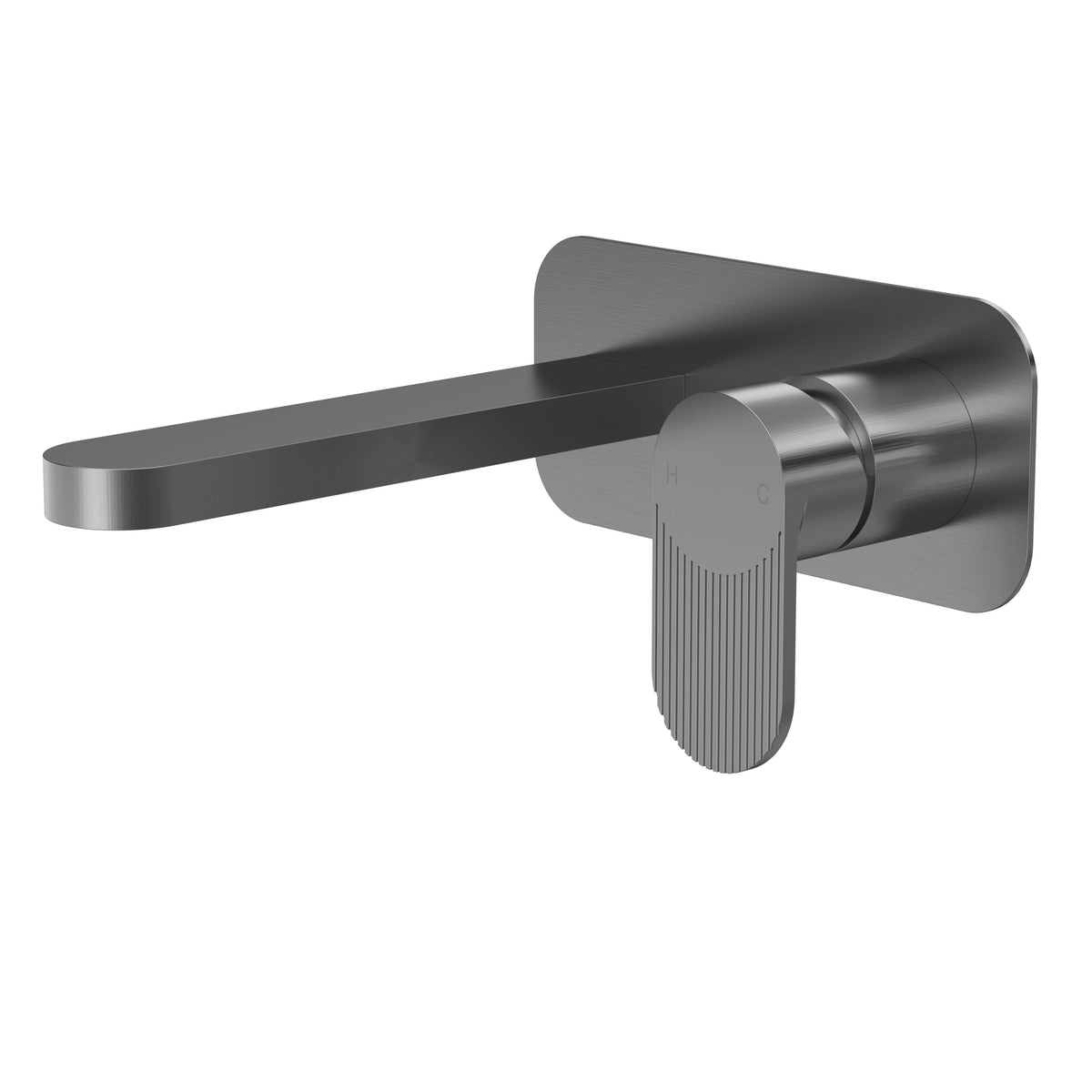 Modern Splash Cyprus Brushed Pewter 2 Tap Hole Wall Mounted Basin Mixer With Plate