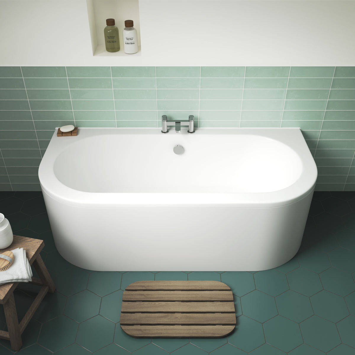 Modern Splash Shingle 1700mm x 750mm Back To Wall Bath With Legs And Panel