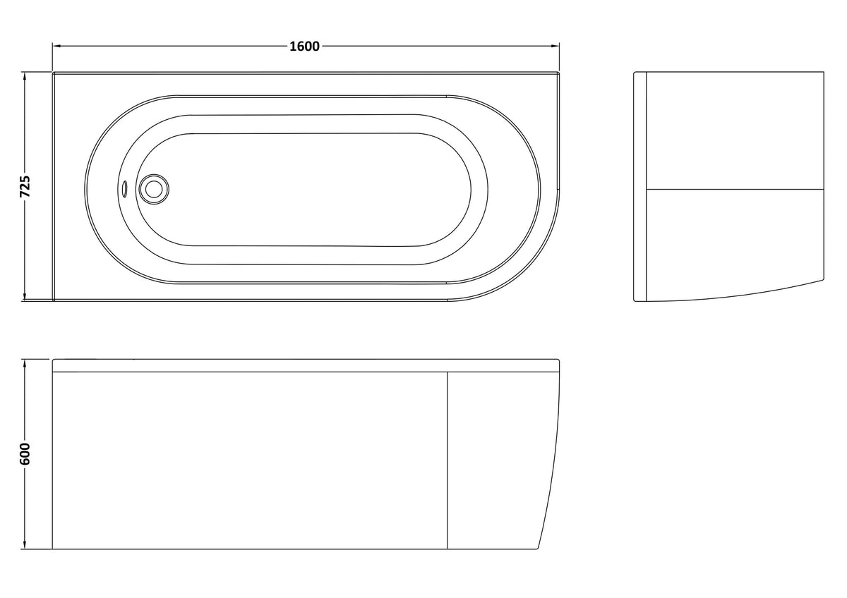 Modern Splash 1600mm Left-Hand Curved Corner Bath With Legs And Panel
