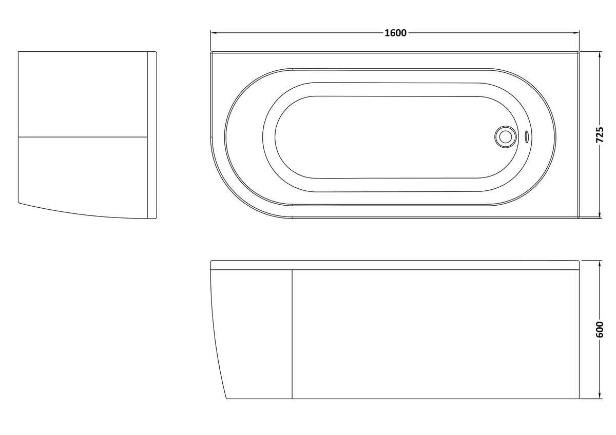 Modern Splash 1600mm Right-Hand Curved Corner Bath With Legs And Panel