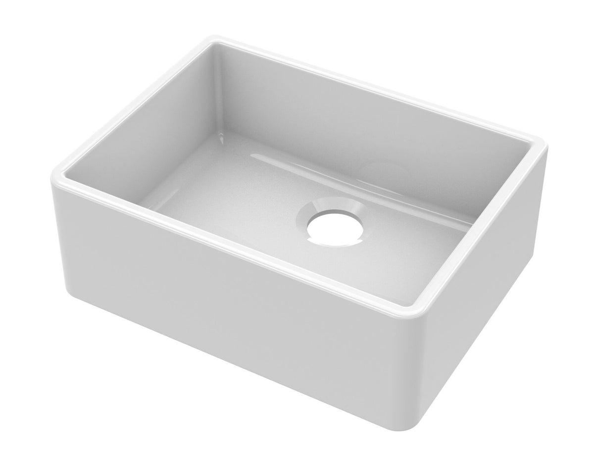 Modern Splash 595mm x 450mm x 220mm Fireclay White Single Bowl Butler Sink With Offset Waste