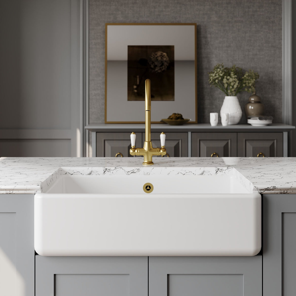 Modern Splash 795mm x 500mm x 220mm Fireclay White Single Bowl Traditional Thick Walled Butler Sink