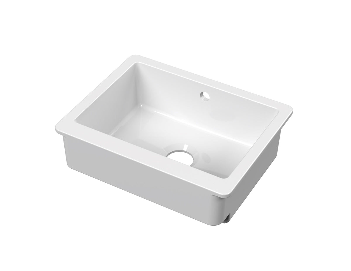 Modern Splash 595mm x 460mm x 200mm Fireclay White Single Bowl Overmount Butler Sink