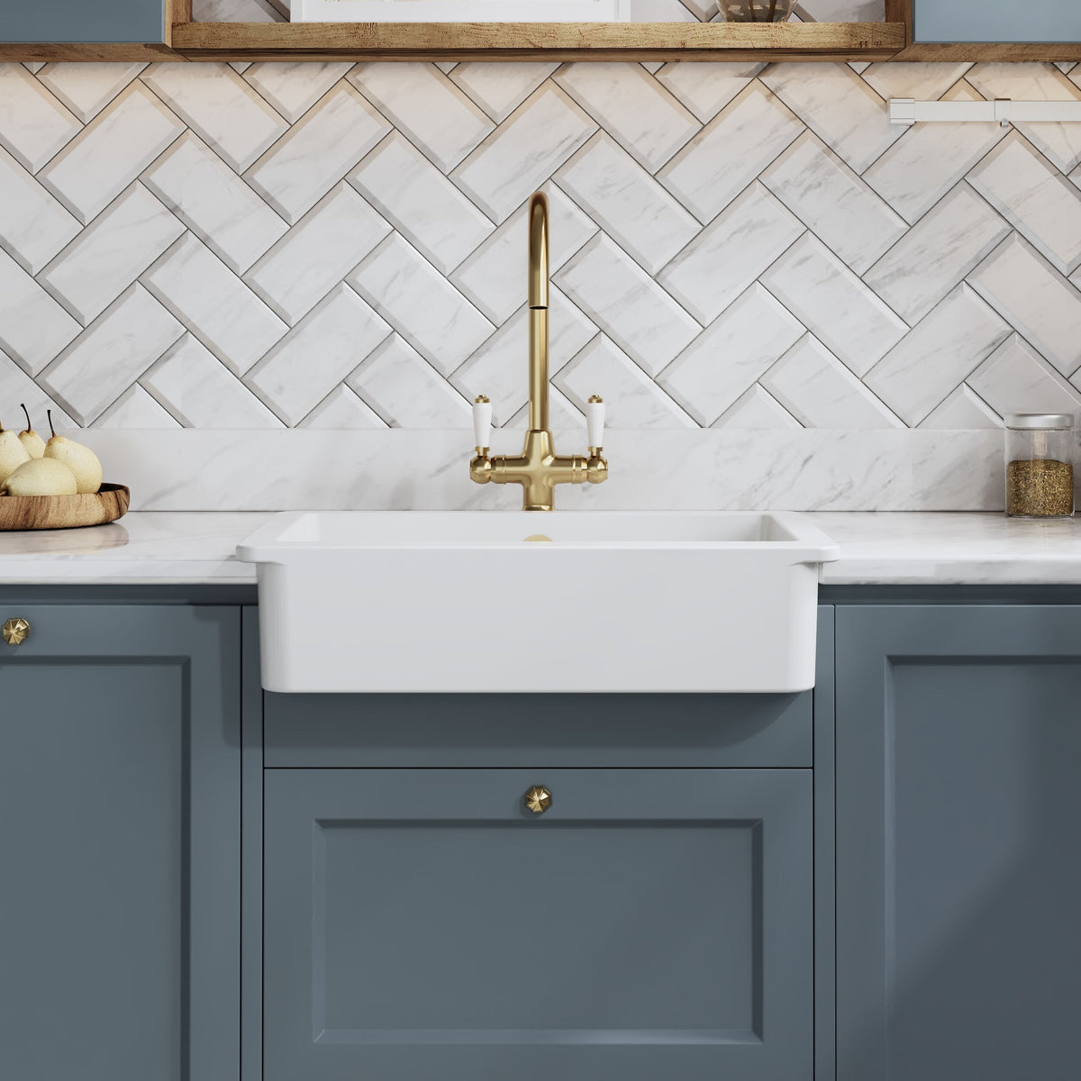 Modern Splash 595mm x 460mm x 200mm Fireclay White Single Bowl Overmount Butler Sink