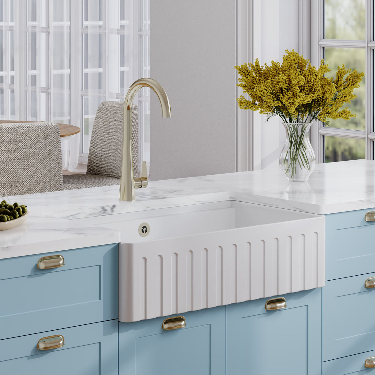 Modern Splash 795mm x 460mm x 220mm Fireclay White Single Bowl Fluted Butler Sink With Ledge