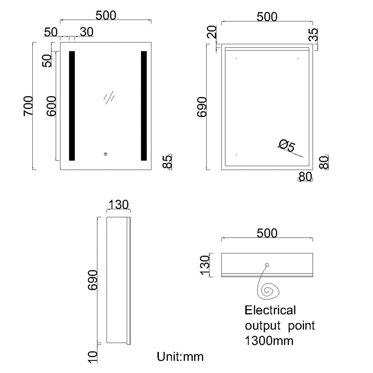 Modern Splash LED Rectangle Mirror