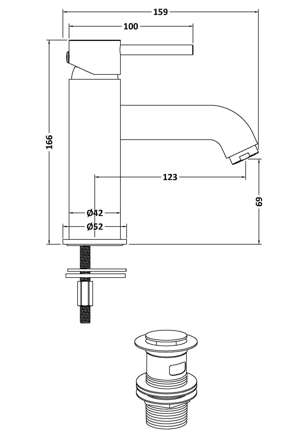 Modern Splash choice Cartegena Matt Black Mono Basin Mixer With Push Button Waste