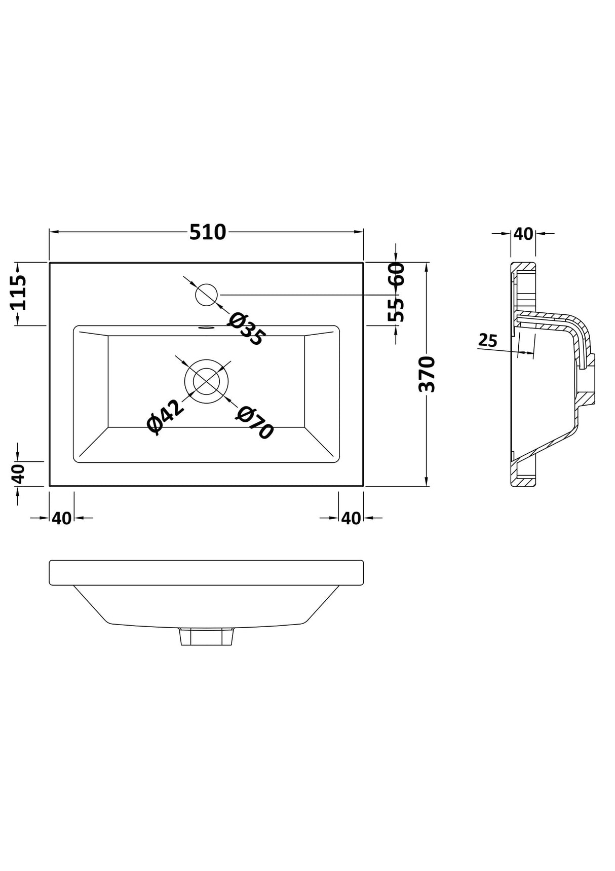 Modern Splash Arno Compact 1 Tap Hole 520mm Ceramic Basin