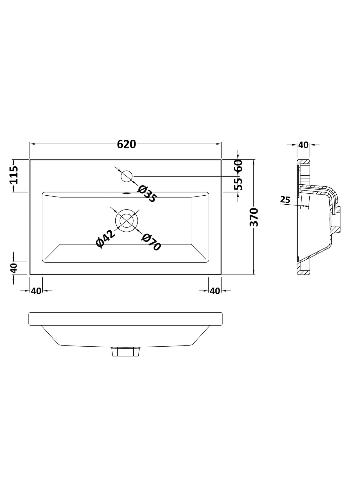 Modern Splash Arno Compact 1 Tap Hole 620mm Ceramic Basin