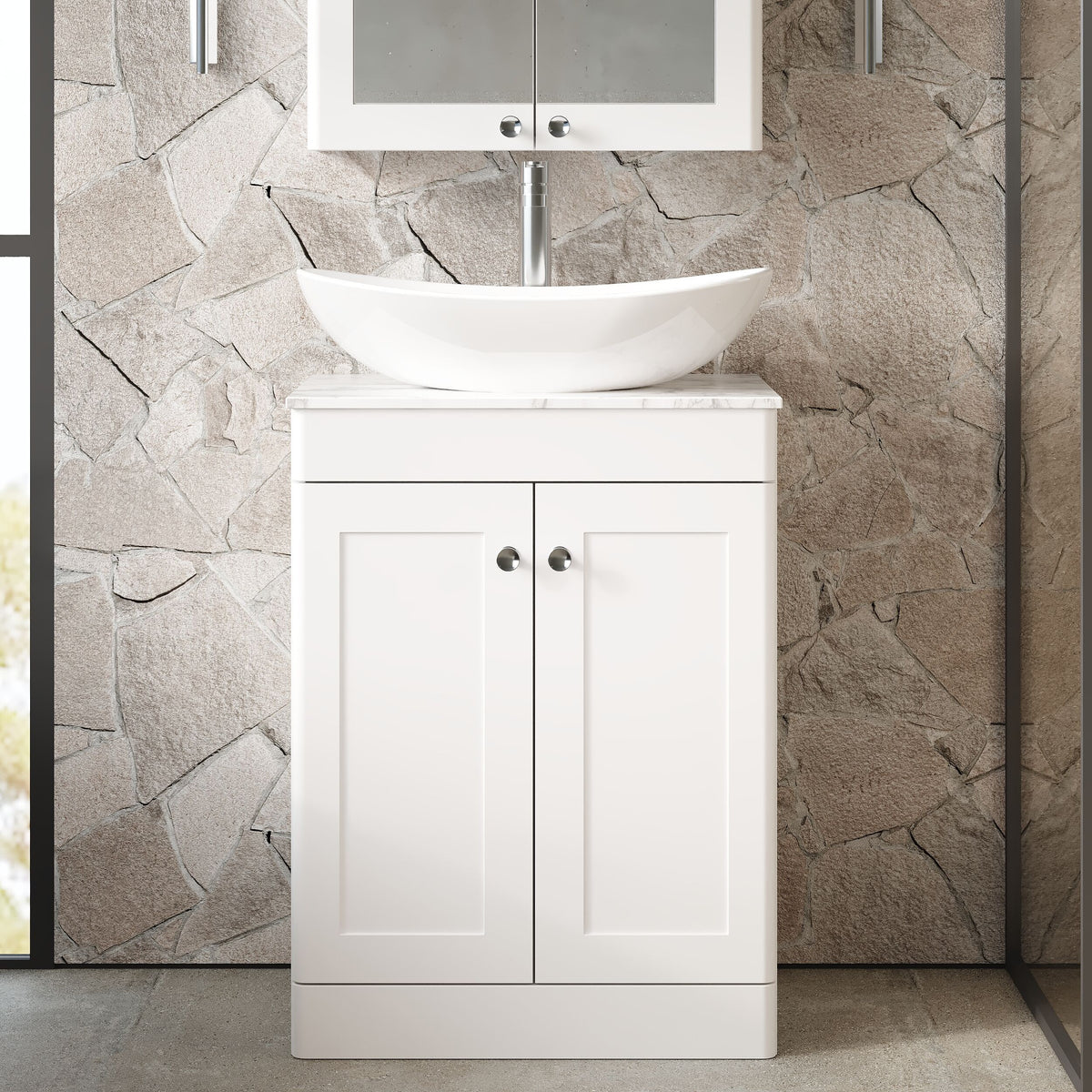 Modern Splash 600mm 2 Door Floor Standing Vanity Unit With Carrara Marble Worktop