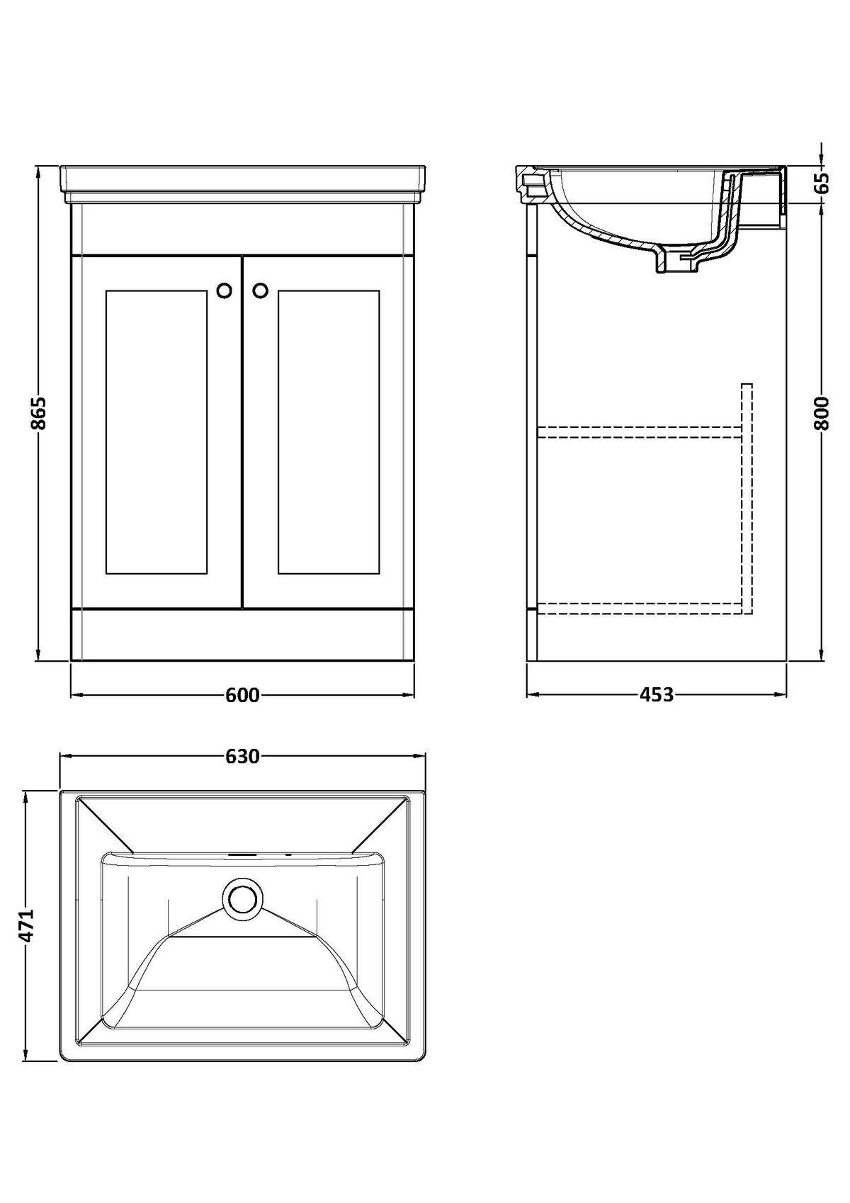 Modern Splash 600mm Satin White 2 Door Floor Standing Vanity Unit With Basin