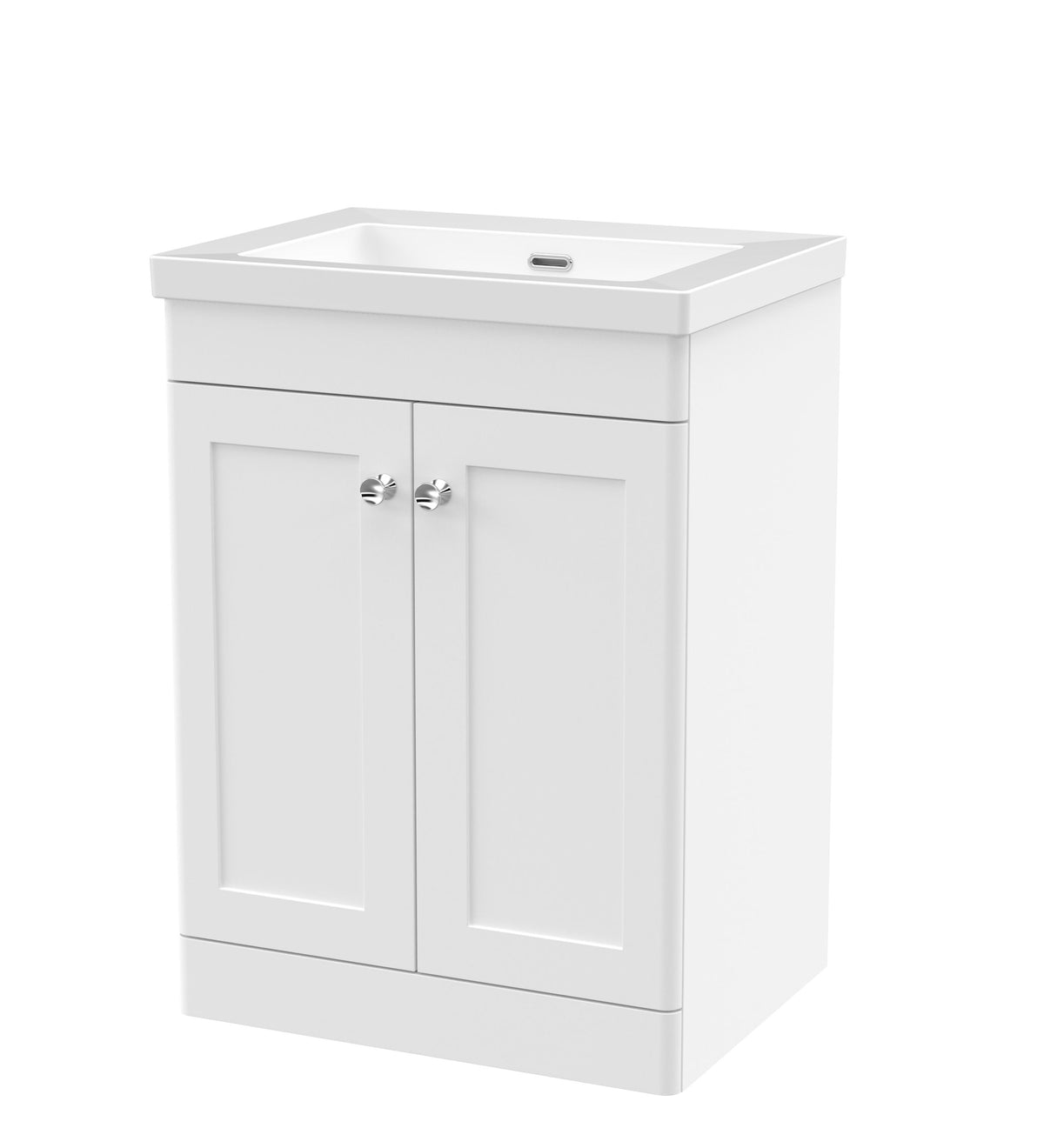 Modern Splash 600mm Satin White 2 Door Floor Standing Vanity Unit With Fireclay Basin