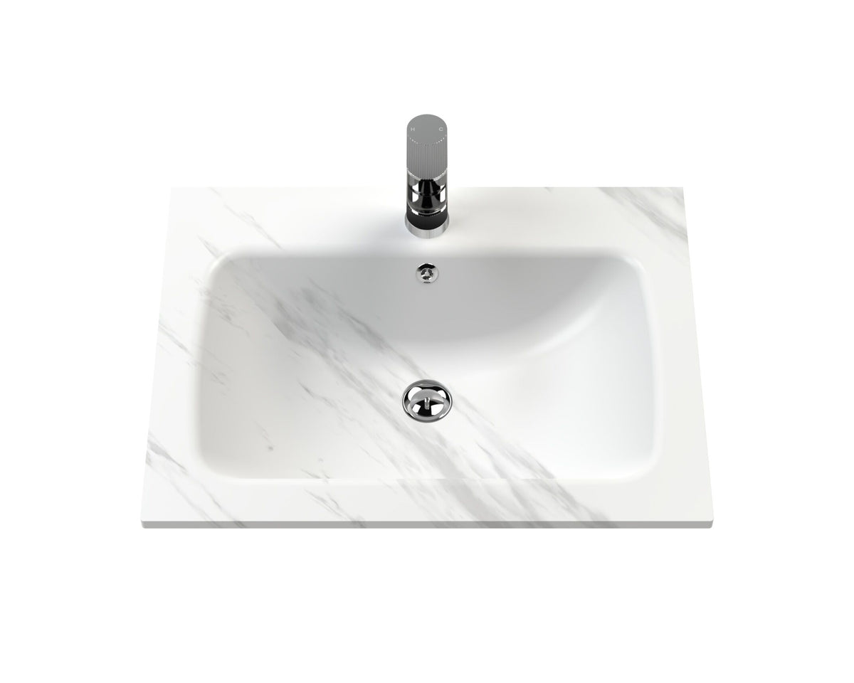 Modern Splash Traditional 600mm Satin White 2 Door Floor Standing Vanity Unit With 1 Tap Hole Stone Basin