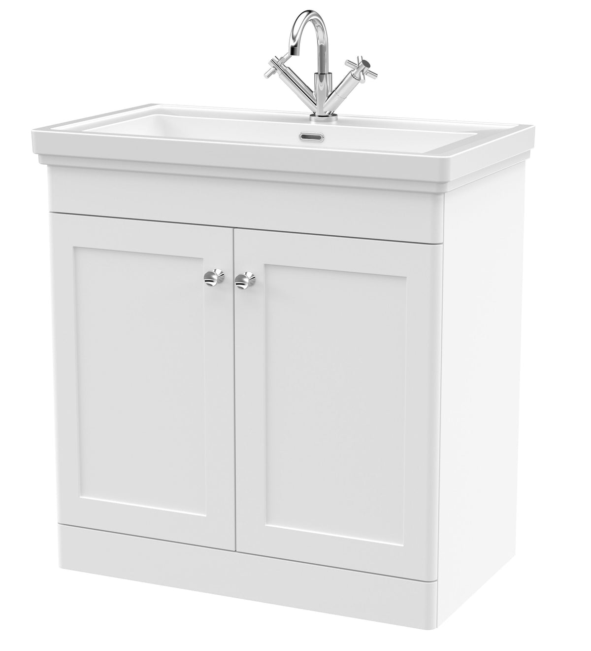 Modern Splash 800mm Satin White 2 Door Floor Standing Vanity Unit With 1 Tap Hole Basin With Ceramic Basin
