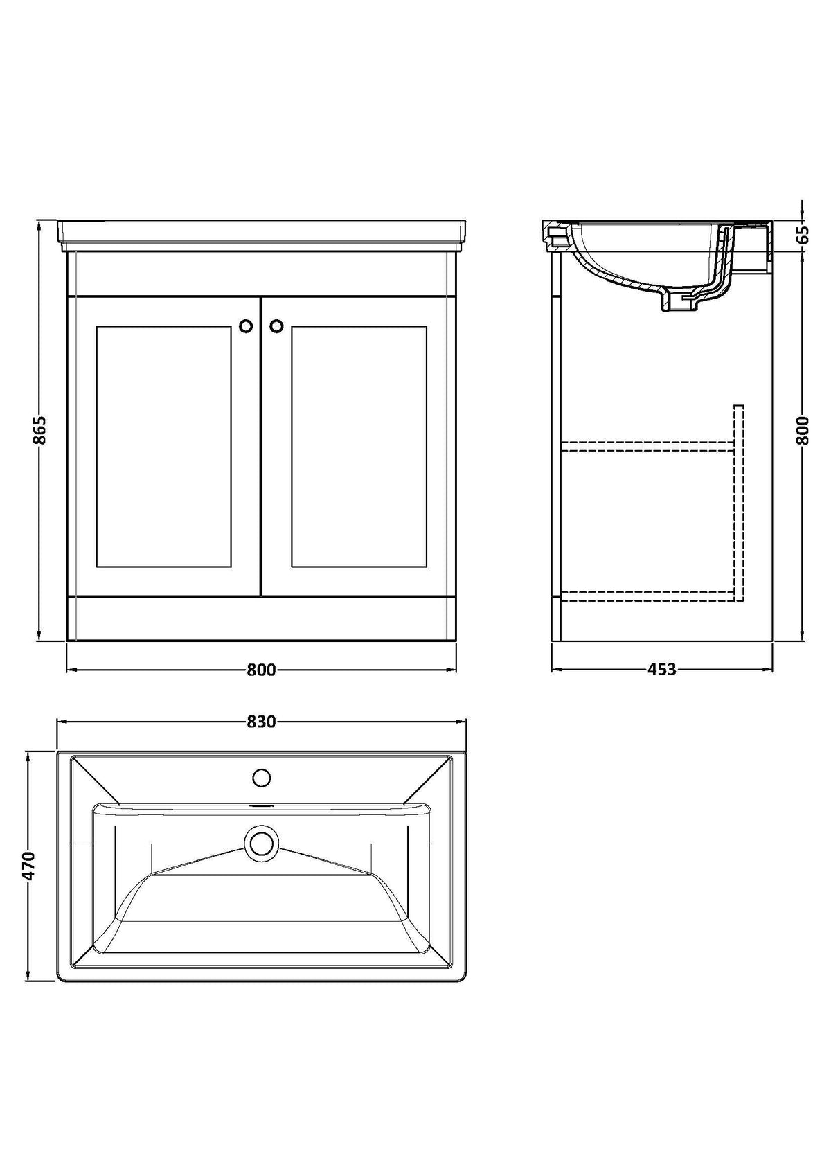 Modern Splash 800mm Satin White 2 Door Floor Standing Vanity Unit With 1 Tap Hole Basin With Ceramic Basin