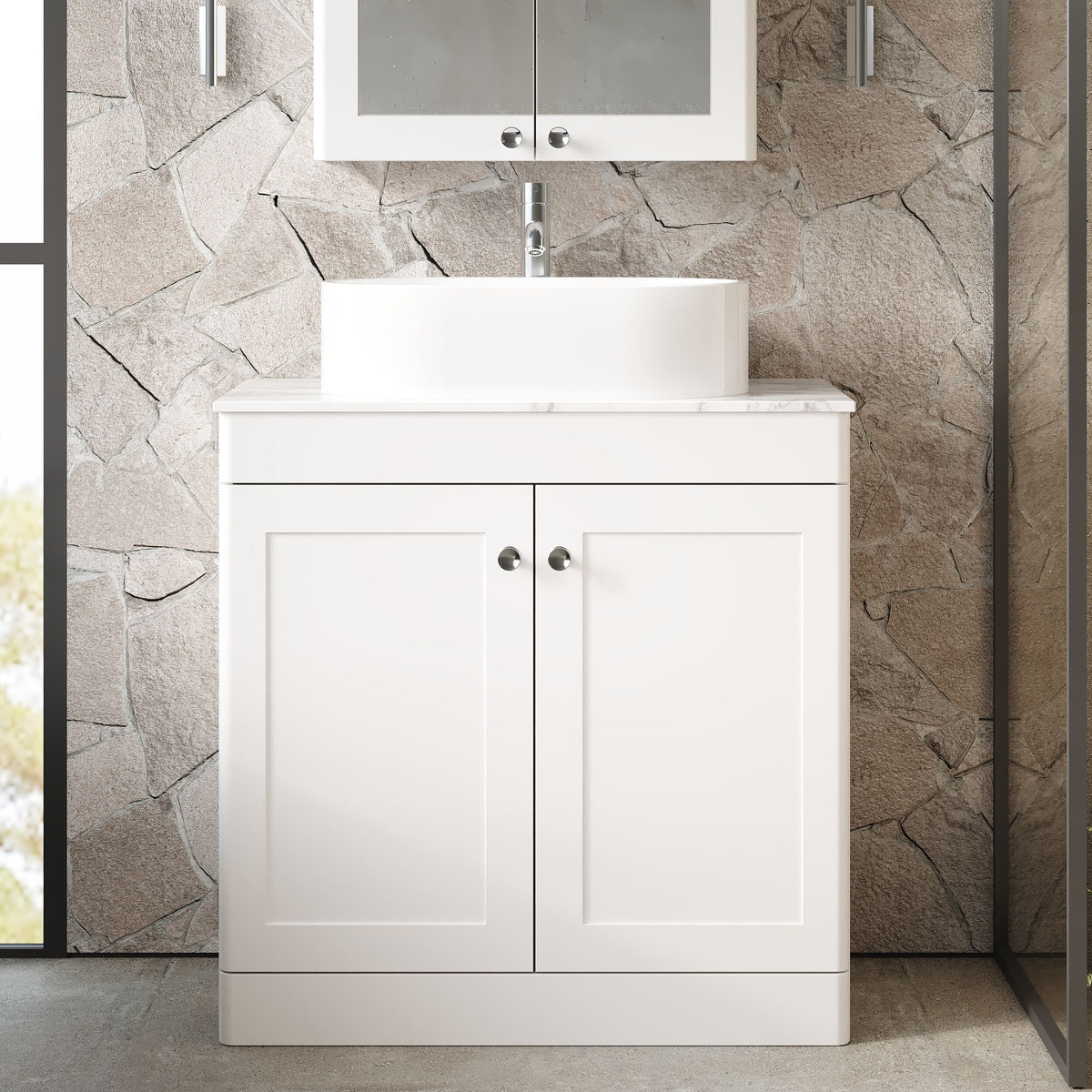 Modern Splash 800mm 2 Door Floor Standing Vanity With Carrara Marble Worktop