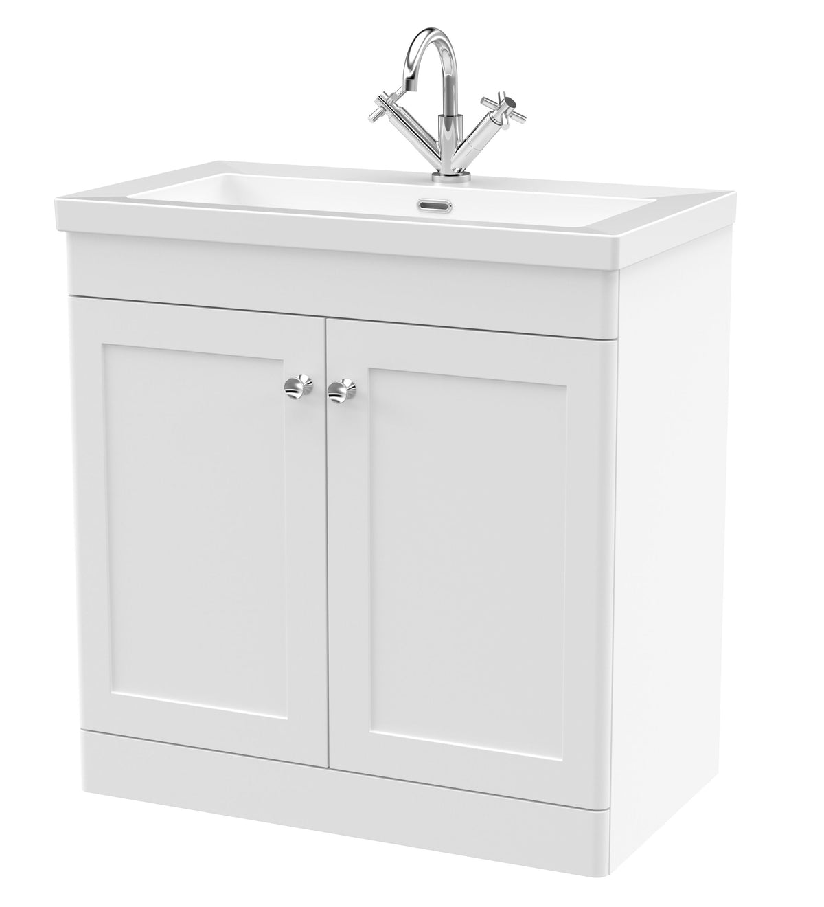 Modern Splash 800mm Satin White 2 Door Floor Standing Vanity Unit With 1 Tap Hole Fireclay Basin