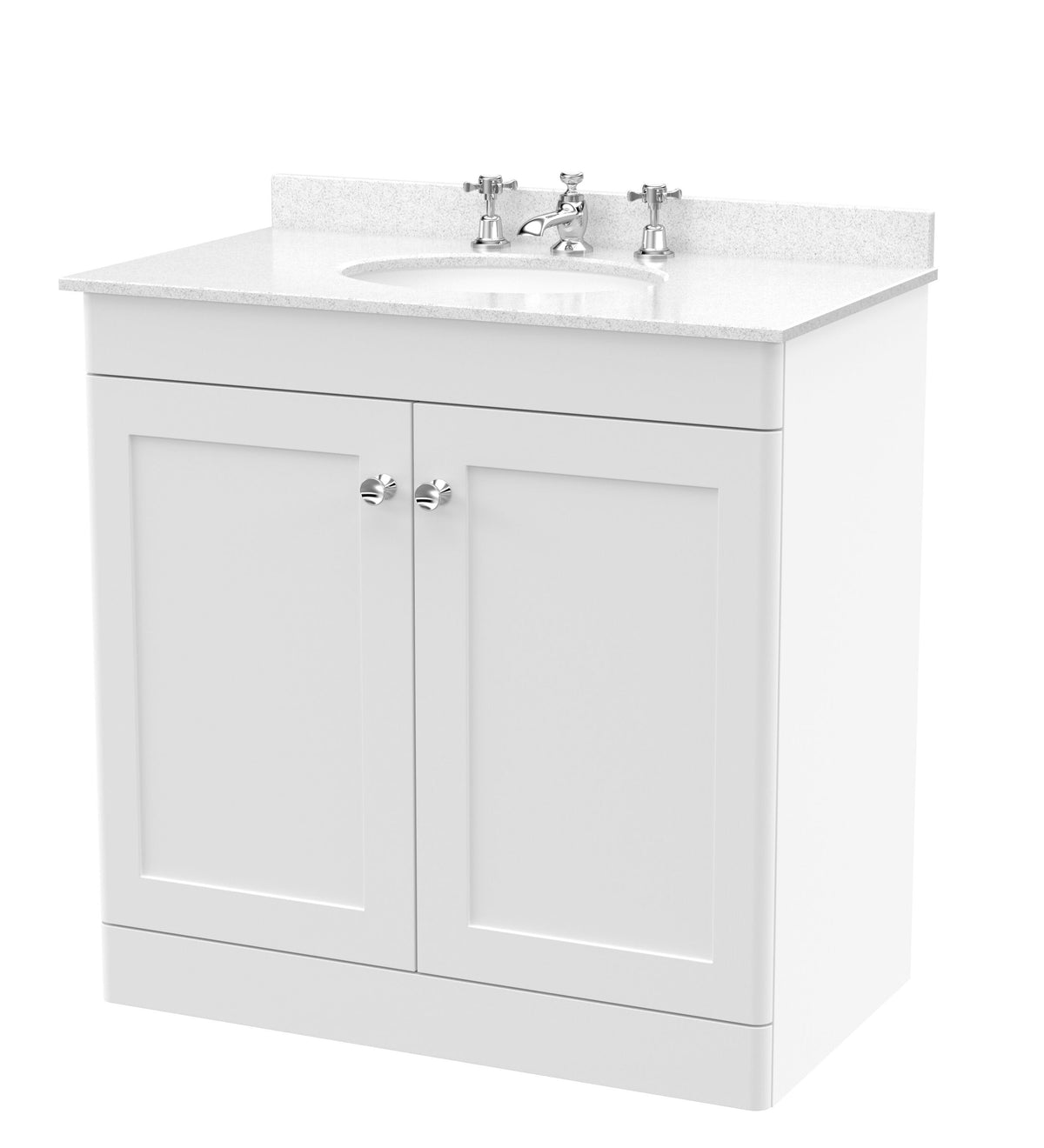 Modern Splash 800mm Satin White 2 Door Floor Standing Vanity Unit With 3 Tap Hole Marble Basin