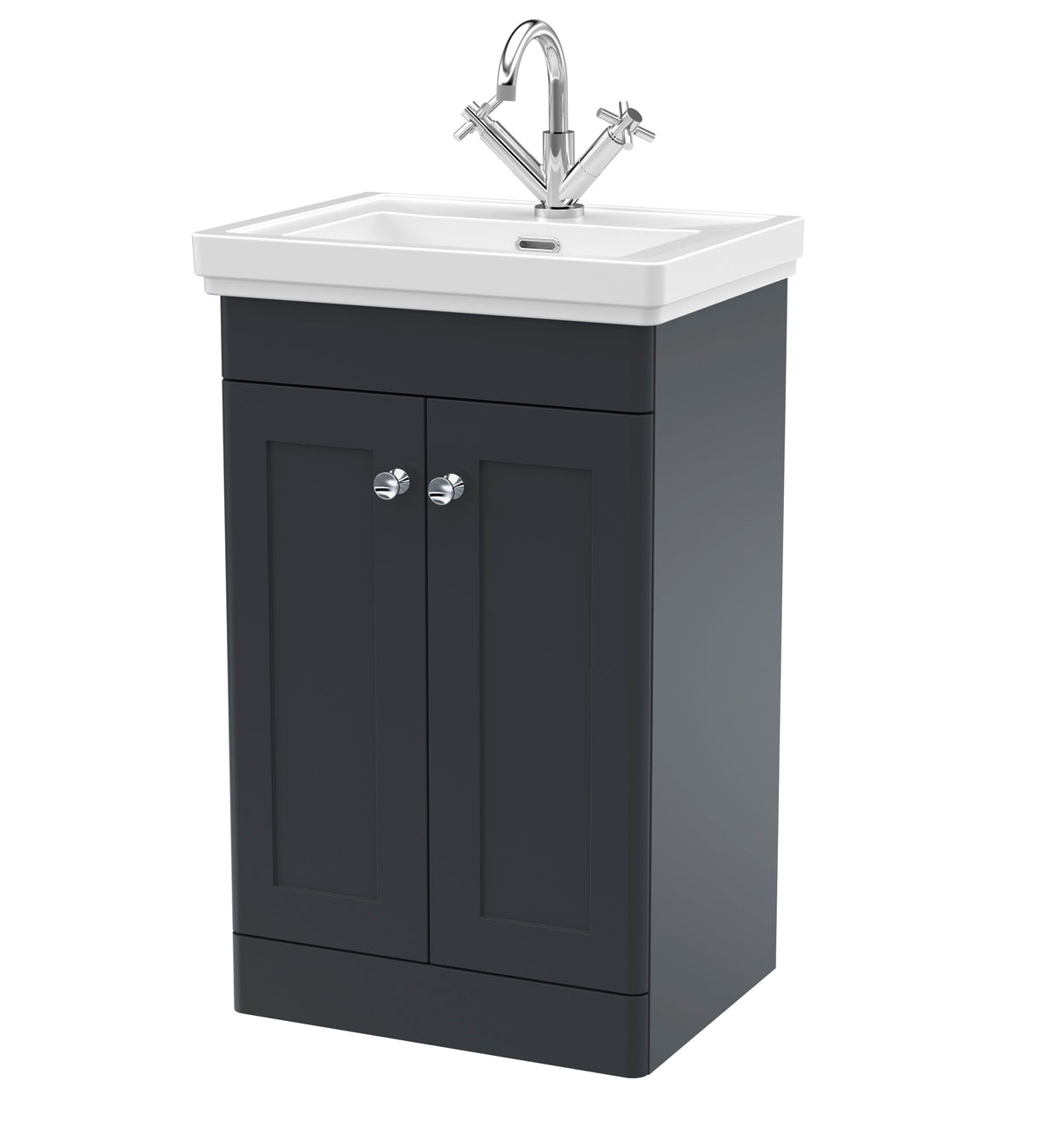 Modern Splash 500mm Soft Black 2 Door Floor Standing Vanity Unit With 1 Tap Hole Basin