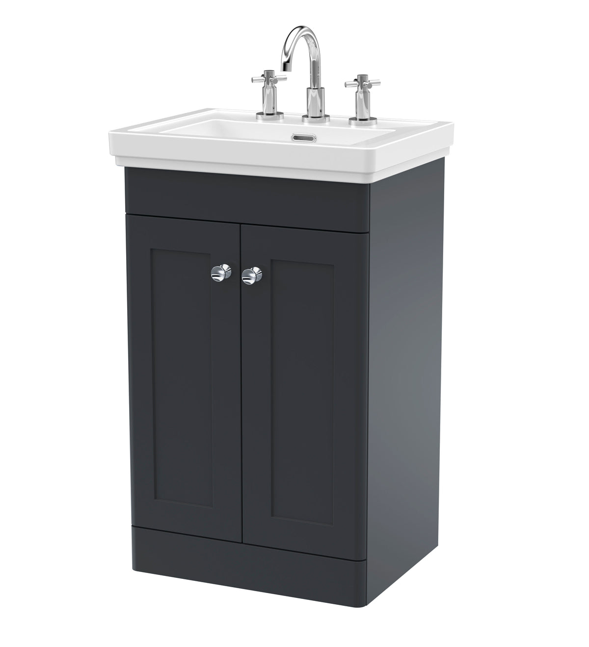 Modern Splash 500mm Soft Black 2 Door Floor Standing Vanity Unit With 3 Tap Hole Basin