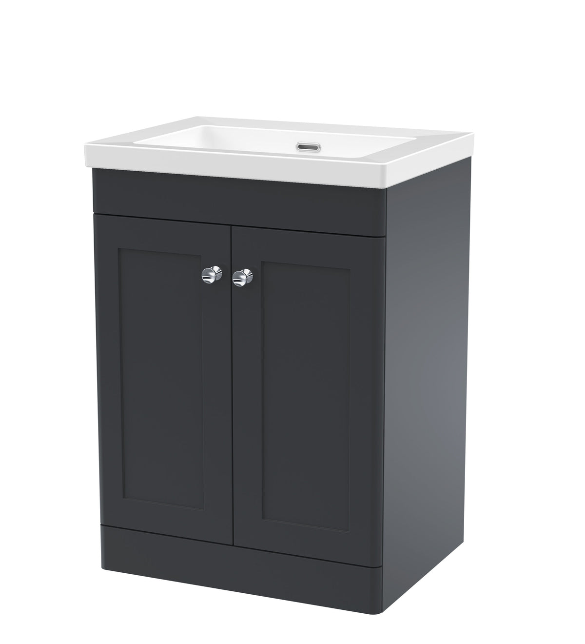 Modern Splash 600mm Soft Black 2 Door Floor Standing Vanity Unit With Fireclay Basin