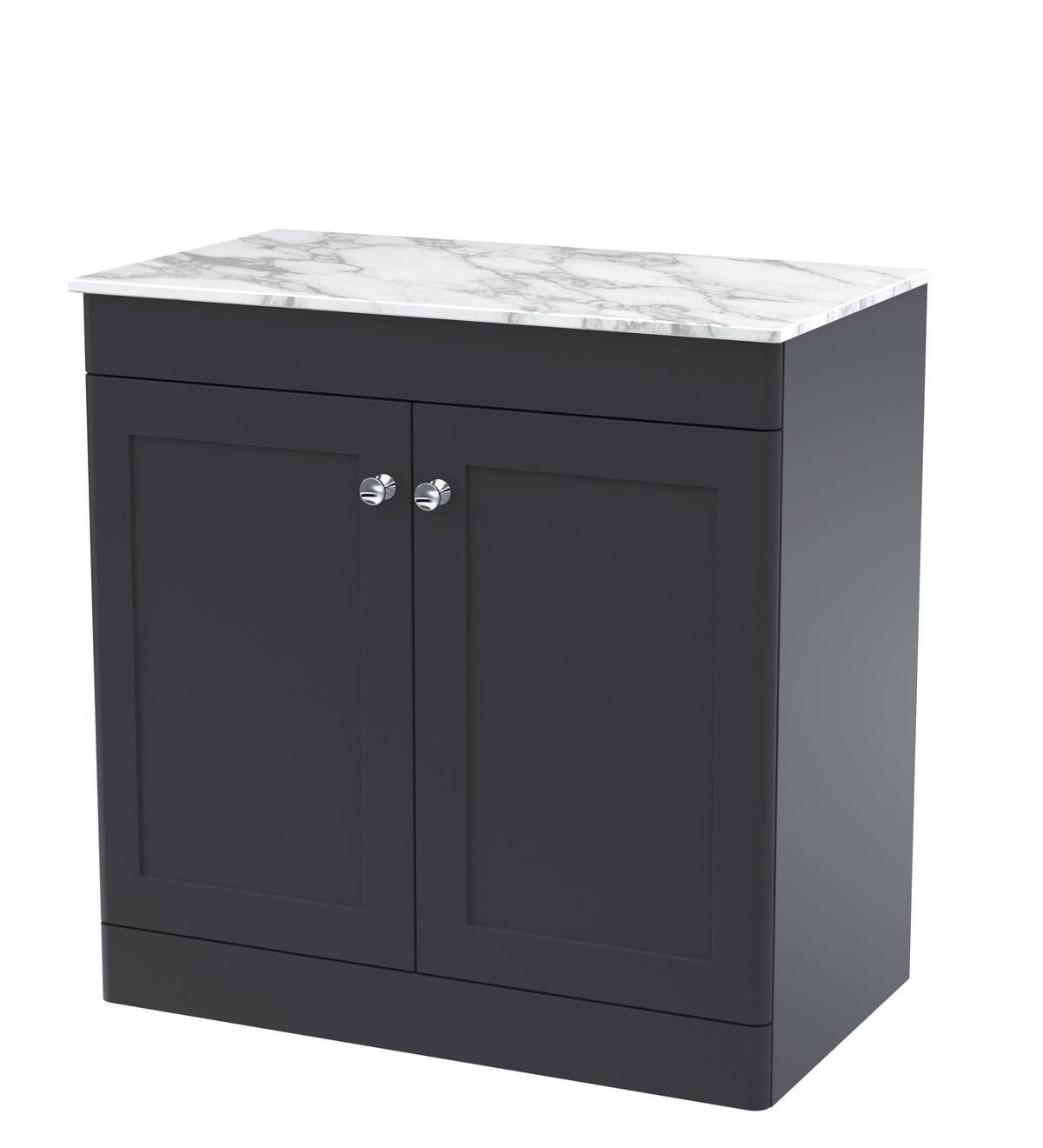 Modern Splash 800mm Soft Black 2 Door Floor Standing Vanity With Carrara Marble Worktop