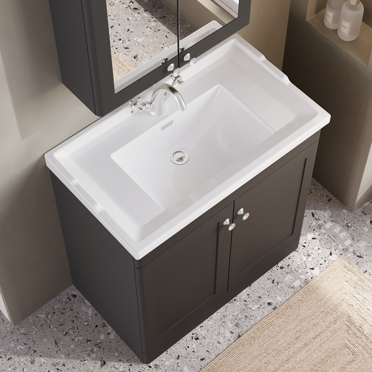 Modern Splash 800mm Soft Black 2 Door Floor Standing Vanity Unit With 1 Tap Hole Basin