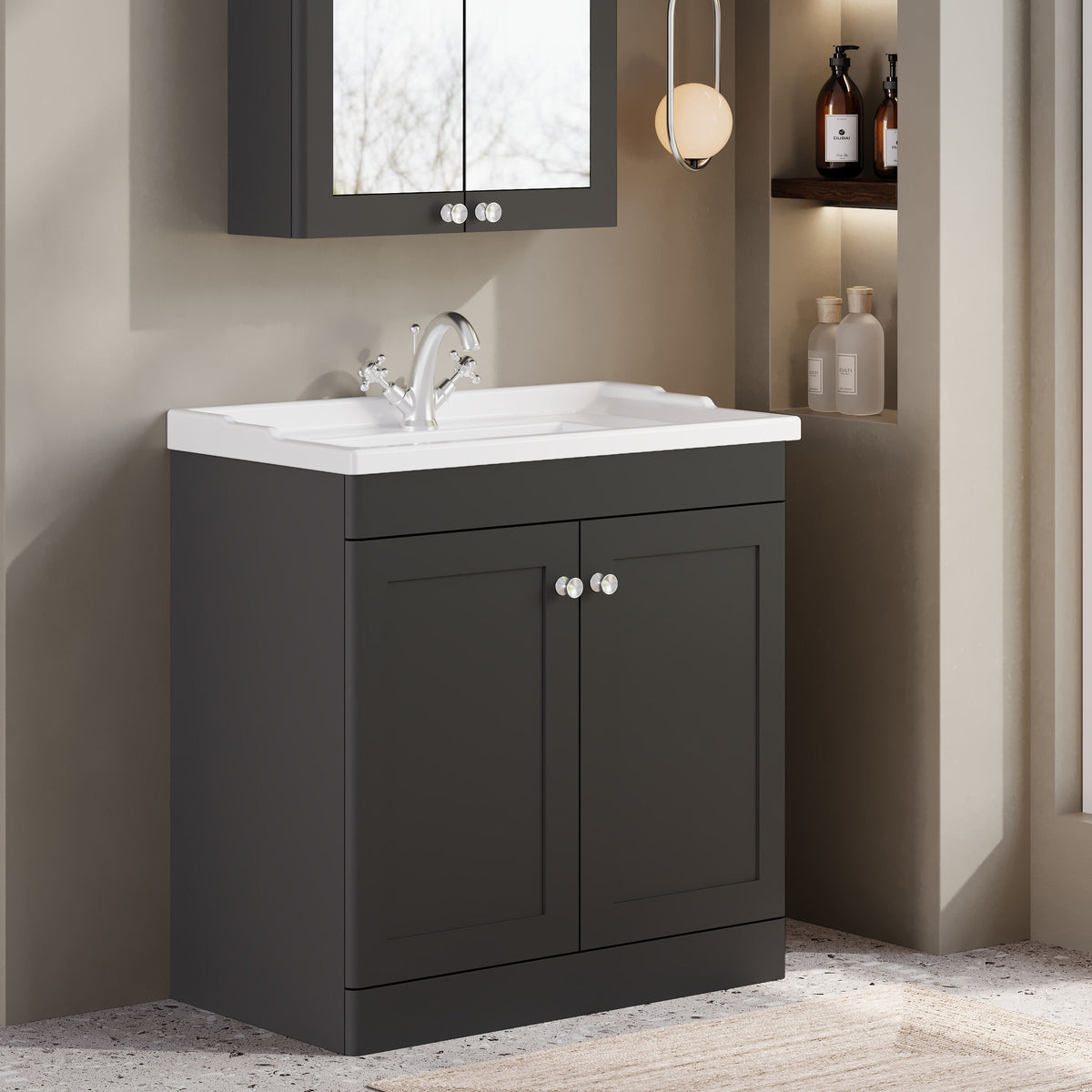 Modern Splash 800mm Soft Black 2 Door Floor Standing Vanity Unit With 1 Tap Hole Basin
