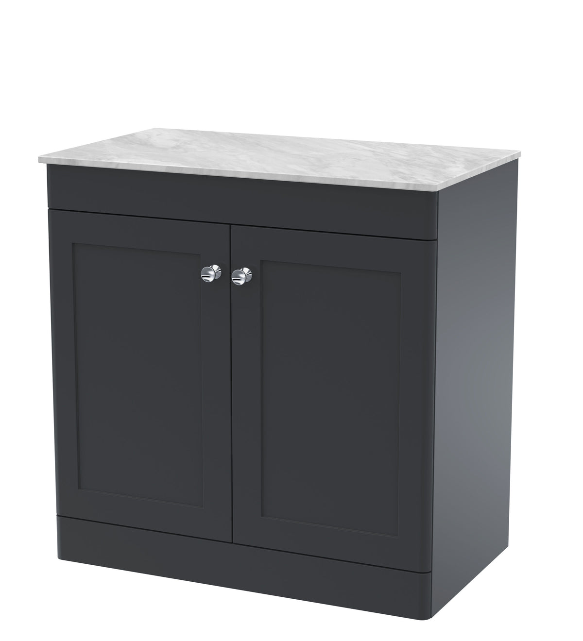 Modern Splash 800mm Soft Black 2 Door Floor Standing Soft Black Vanity Unit With Grey Marble Worktop