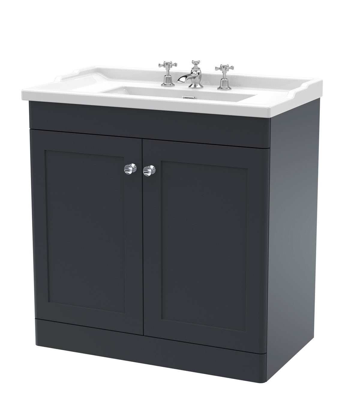 Modern Splash 800mm Soft Black 2 Door Floor Standing Vanity Unit With 3 Tap Hole Basin
