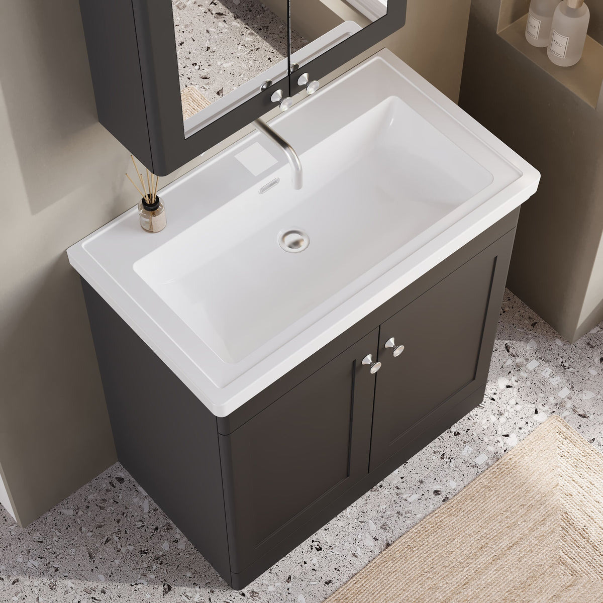 Modern Splash 800mm Soft Black 2 Door Floor Standing Vanity Unit With Basin