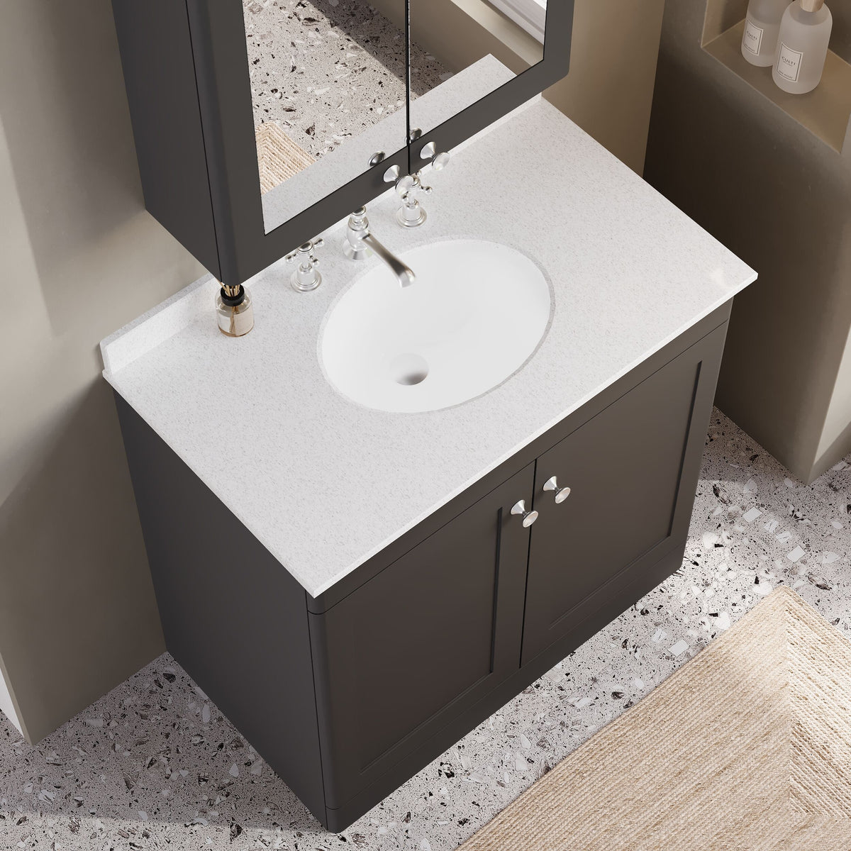 Modern Splash 800mm Soft Black 2 Door Floor Standing Vanity Unit With 3 Tap Hole Marble Basin