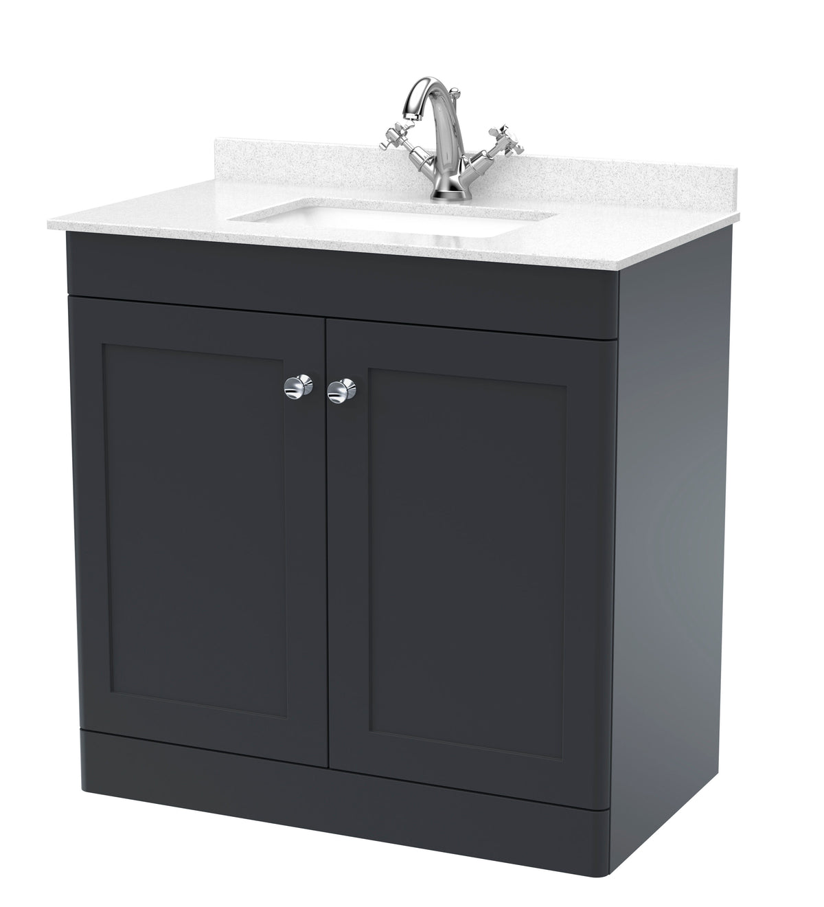 Modern Splash 800mm Soft Black 2 Door Floor Standing Vanity Unit With 1 Tap Hole Marble Basin