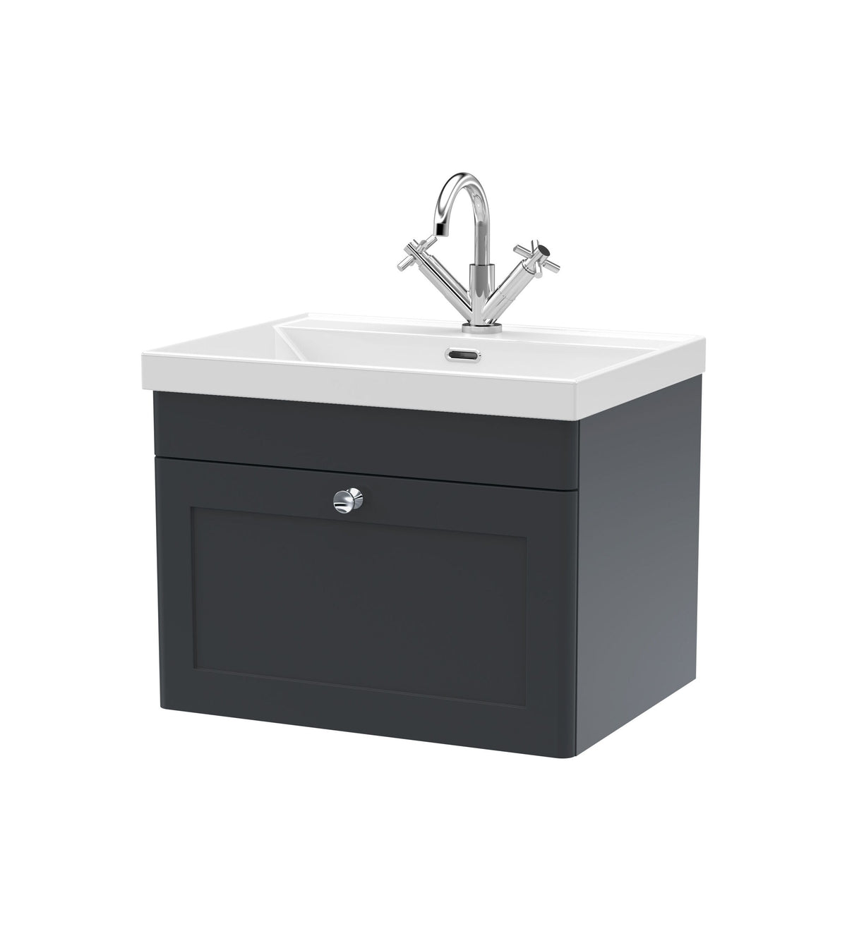 Modern Splash 600mm Soft Black 1 Drawer Wall Hung Vanity Unit With 1 Tap Hole Thin Edge Basin