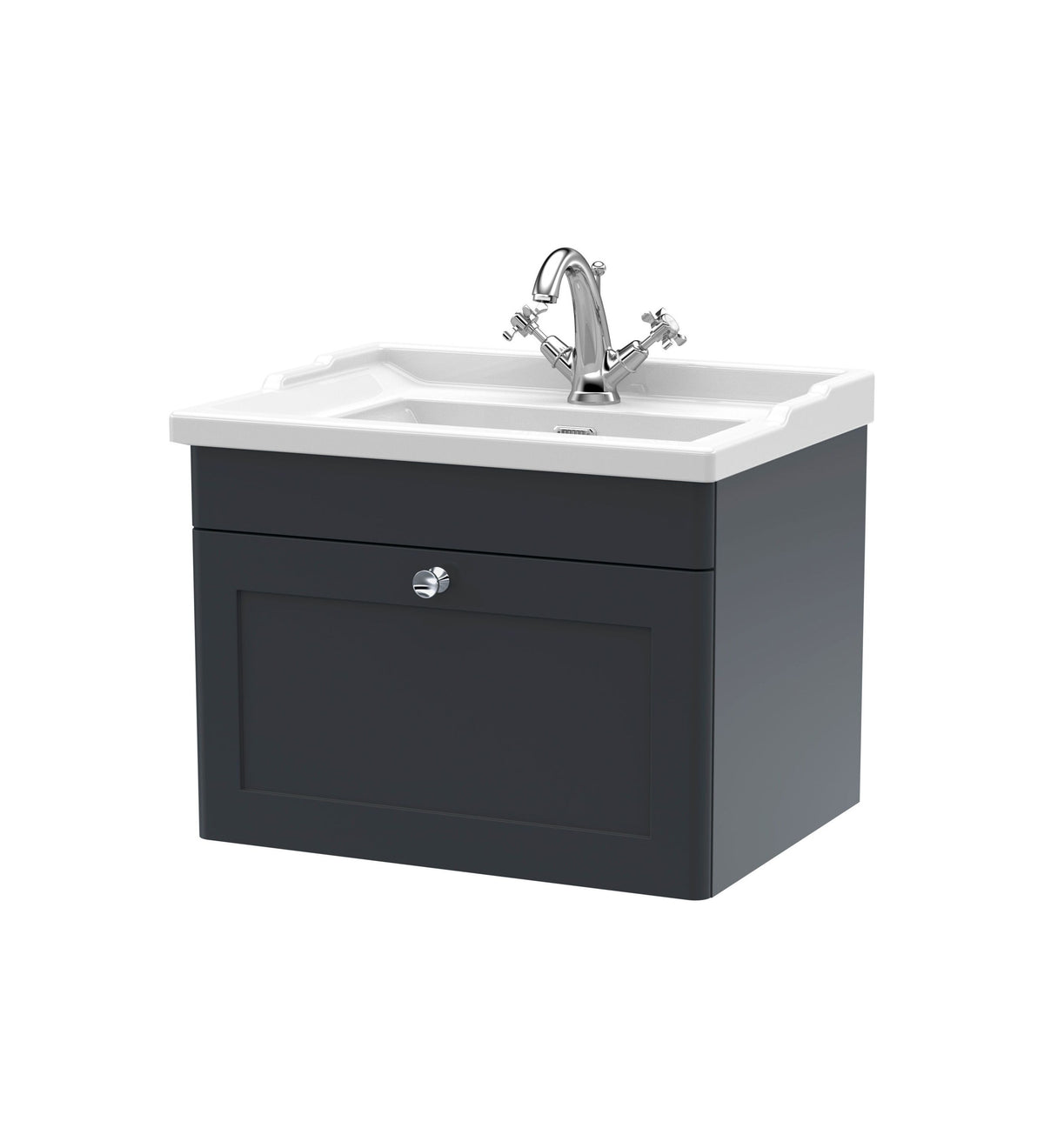 Modern Splash 600mm Soft Black 1 Drawer Wall Hung Vanity Unit With 1 Tap Hole Basin
